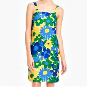 J. Crew Blue Green Floral Ivory Shift Dress Size 2